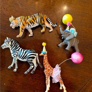 Zebra, tiger, elephant, and Giraffe Figurines